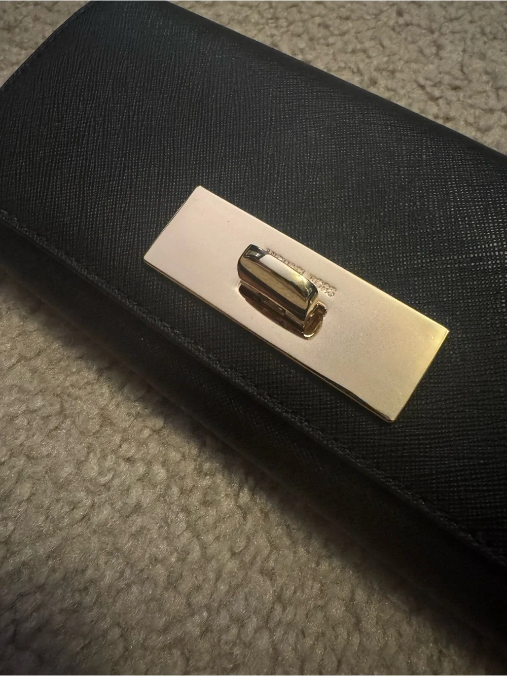 Michael Kors Black Leather Clutch with Gold Hardware